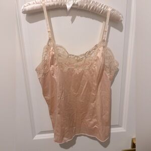 Vintage Very Old Union Made in the USA Peachy Pink with Tan Trim Camisole